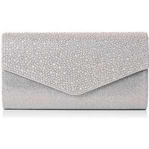 SwankySwans Dames Montary Glitter Diamante Envelope Clutch Bag, Sling, 3x14x27 cm (B x H x L), Zilver (zilver)