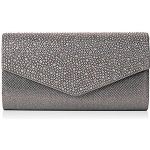 SwankySwans Dames Montary Glitter Diamante Envelope Clutch Bag, Sling, 3x14x27 cm (B x H x L), Grijs (Grijs)