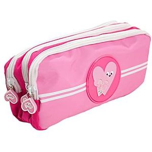 Tinc Roze Triple Zip School Pencil Case - Drie Grote Zakken Perfect voor Briefpapier