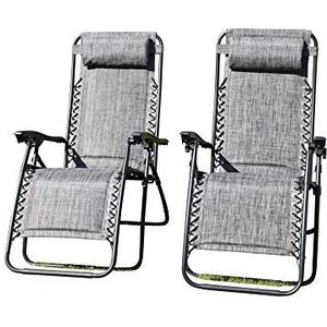 SET VAN 2 Gewatteerde Tuin Ligstoel Relaxer fauteuils in Grijs Weerbestendig Textoline