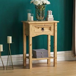 Vida Designs Corona Consoletafel, 1 lade met plank, massief grenen, bruin, 53 x 35 x 73 cm