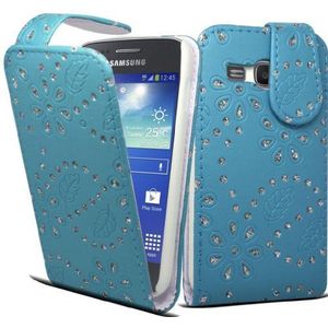 Accessoire Master - Lederen Hoesje voor Samsung Galaxy Ace 3 S7272 - Blauw met Strass Diamanten