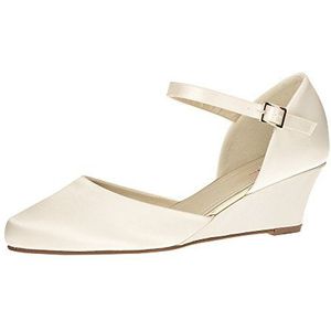 Rainbow Club Bruidsschoenen Mallory - pumps Ivory Satin - riempje sleehak