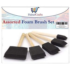 Schuimborstel voor acrylschilderen, schilderen, schilderen, schilderen, kleuren, houten handgrepen, 5 gemengde sets (5 schuimpenselen in verschillende maten, 1 verpakking)