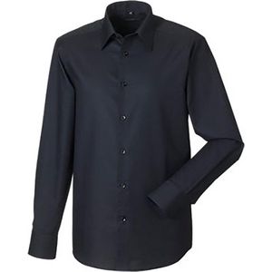Russell Collectie Heren Lange Mouw Easy Care op maat gemaakt Oxford Shirt (Zwart)