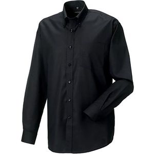Russell - Heren Lange Mouw Easy Care Oxford Shirt - Zwart - 70% Katoen, 30% Polyester