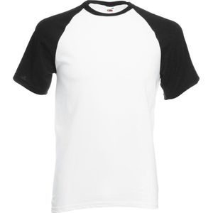 Fruit Of The Loom - Heren Baseballshirt - Wit/Zwart - Korte Mouwen