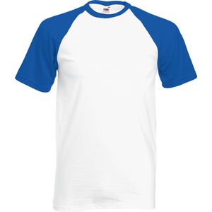 Fruit Of The Loom - Heren Baseballshirt - Wit/Royaal Blauw - Korte Mouwen