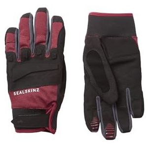 SEALSKINZ Unisex mountainbike-handschoenen, waterdicht, voor alle weersomstandigheden, zwart/rood, maat S, Zwart/Rood