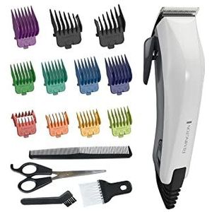 Remington haartrimmer met kabel [zelfslijpende roestvrijstalen messen met verstelhendel, 0,5-25 mm] Color Cut (11 opzetstukken & zijkammen, kappersset, haartrimmer)HC5035
