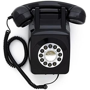 GPO 746WALL Retro vaste telefoon met drukknopen voor wandmontage met authentieke beltoon zwart