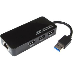 Cables Direct CDL USB3 NL Gigabit Adapter + Hub (USB-A, 4 Havens), Docking station + USB-hub, Zwart