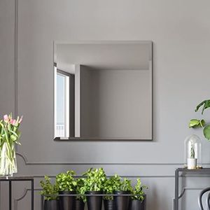 MirrorOutlet The Moderni - Grote afgeschuinde randen moderne vierkante wandspiegel 24"" X 24"" (60cm X 60cm) Zilver spiegelglas op een zwarte achterkant
