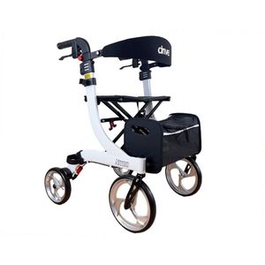 Rollator Nitro Medium - Wit - 1.60m tot 1.80m - Opvouwbaar - Lichtgewicht - Weggewerkte remkabels - Grote voorwielen - Eenvoudig in hoogte verstelbaar - Inclusief rugsteun en stokhouder