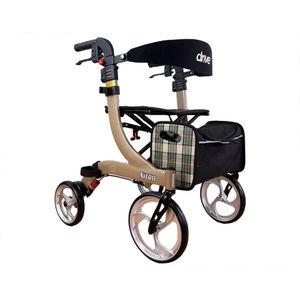 Rollator Nitro Large - Champagne - 1.80m tot 1.95m - Opvouwbaar - Lichtgewicht - Weggewerkte remkabels - Grote voorwielen - Eenvoudig in hoogte verstelbaar - Inclusief rugsteun en stokhouder