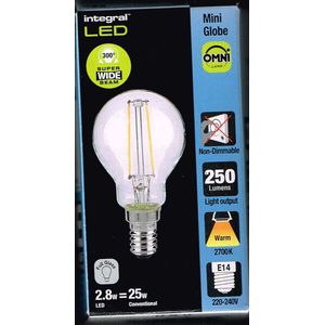 Integral LED lamp filament kogel E14 2,8W 250lm 2700K
