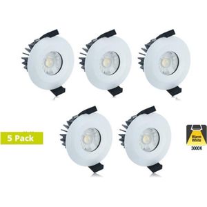 5 Pack - Led Downlighter 6w, 430 Lumen, 3000K Warm Wit, IP65, Dimbaar, Ø 70mm gatmaat Met Integral LED lamp