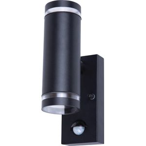 Integral buiten wandlamp staal zwart met sensor IP54 Up&Down voor 2x GU10 LED lamp (niet inbegrepen)