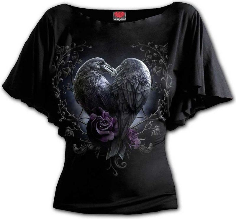 Spiral - Raven Heart - T-shirt - Zwart - 95% Viscose, 5% Elastaan