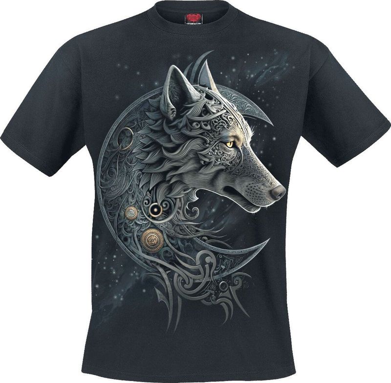 Spiral Celtic Wolf Heren T-shirt - zwart - S