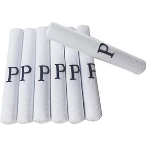 Dudu N Girlie 7 Pack heren/heren wit satijn omrand zakdoeken met & blauwe geborduurde initialen, P, One Size, 40x40cm