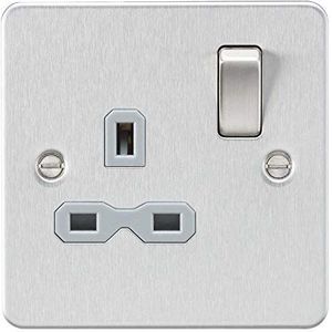Knightsbridge FPR7000BCG FPR7000 platte plaat, 1G DP-stopcontact, geborsteld chroom