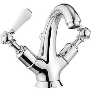 Crosswater Belgravia Wastafelkraan - witte grepen - medium waste - chroom BL112DPC_LV