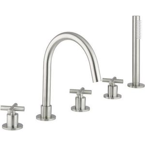 Crosswater MPRO Crosshead badrandkraan 5 gats met handdouche RVS geborsteld