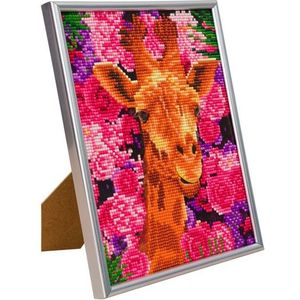 Crystal Art diamond painting foto met lijst Giraffe & Flowers 21 x 25 cm