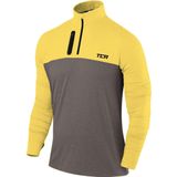 TCA - Sportshirt - Donkergrijs/Geel - Heren - Lange Mouw - Sneldrogend Fietsshirt - Hardloopshirt met Voorzak