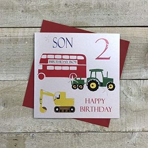 WHITE COTTON CARDS Ns2V verjaardagskaart voor jongens, motief: bus, tractor, graafmachine, zoon 2 Happy