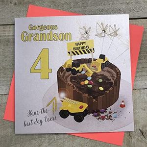 WHITE COTTON CARDS Ngs4 verjaardagskaart voor kleinkind 4 jongens, graafmachine