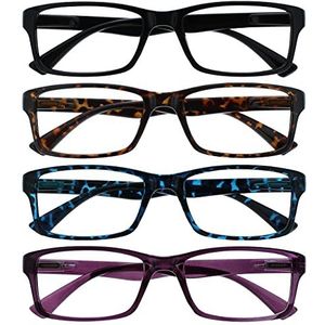 De Lezing Bril Bedrijf Zwart Bruin Blauw Paars Lezers Waarde 4 Pack Mens Womens UVR4092MIX +1.50