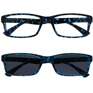 Leesbril Blauwe Schildpad Lezers Met Bijpassende Zonnelezer Waarde Tweeling Pak Mannen Vrouwen UVSR2092BL +1,50