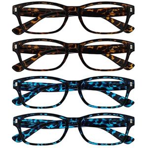 De Lezen Bril Bedrijf Bruin Blauw Tortoiseshell Lezers Waarde 4 Pack Mens Womens Lente scharnieren RRRR10-2233 +1.50