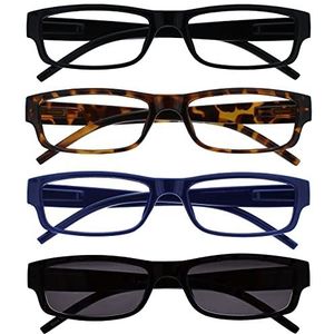 The Reading Glasses Leesbril, zwart, bruin, blauw, leesbril, UV400, waarde, 4 stuks, mannen en vrouwen, RRS32-1231 +2,50