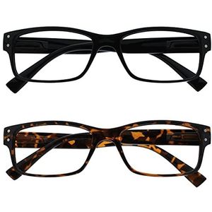 The Reading Glasses Company 2 Pack Mens Zwart Bruin Schildpad Grote Designer Stijl Lezers Lente Scharnieren RR11-12 +2.00