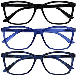 The Reading Glasses Company Zwart Helder Blauw Blauw Schildpadlezers 3 Pack Grote Heren Lente Scharnieren RRR51-133T +3.00
