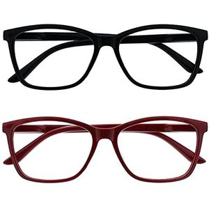 The Reading Glasses Company Zwart Donker Kastanjebruin Rood Lezers 2 Pack Grote Designer Style Mens Spring Scharnieren RR51-1Z +3.50