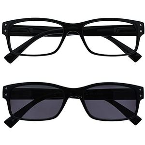 Leesbril Mannen Groot Zwart Lezers Met Zon Lezer Tweeling Pak Scharnieren Met Veer RS11-1 +1,50