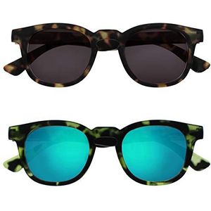 OPULIZE Bay Pack 2 Épais Rond Hommes Femmes Marron Mat Vert Écaille Lecteurs Soleil Lunettes De Lecture SS97-26 +1,00
