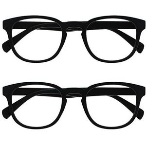 Opulize Pop 2 Stuks Retro Ronde Glad Mat Zwart Mannen Vrouwen Leesbril Scharnieren Met Veer RR2-1 +2,50