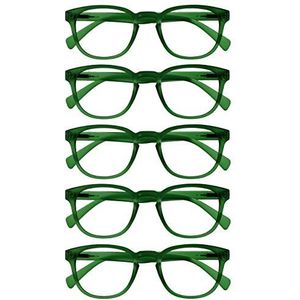 Opulize Pop 5 Stuks Retro Ronde Glad Mat Mosgroen Mannen Vrouwen Leesbril Scharnieren Met Veer RRRRR2-6 +1,50