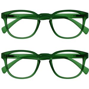 Opulize Pop 2 Stuks Retro Ronde Glad Mat Mosgroen Mannen Vrouwen Leesbril Scharnieren Met Veer RR2-6 +3,00