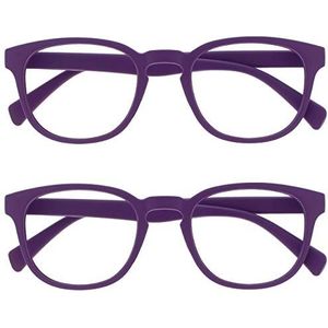 Opulize Pop 2 Stuks Retro Ronde Glad Mat Paars Mannen Vrouwen Leesbril Scharnieren Met Veer RR2-5 +1,50