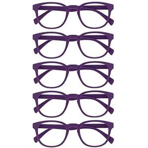 Opulize Pop 5 Stuks Retro Ronde Glad Mat Paars Mannen Vrouwen Leesbril Scharnieren Met Veer RRRRR2-5 +1,50
