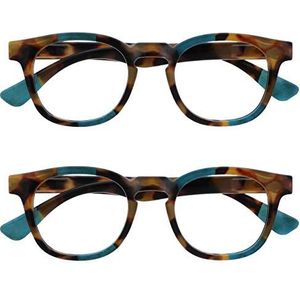 Opulize Ava 2 Stuks Bruine Schildpad Turkoois Afstand Bril Kortzichtig Vrouwen Dames MM62-Q -1,00