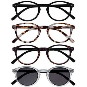 Opulize Zen 4 Stuks Leesbril Met Zon Lezer Zwart Bruin Kristal Klein Mannen Vrouwen RRRS24-11T2C +1,00