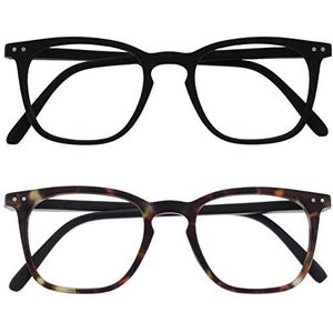 Opulize Bex 2 Stuks Mannen Afstand Bril Kortzichtig Groot Mat Zwart Bruin MM64-12 -1,50