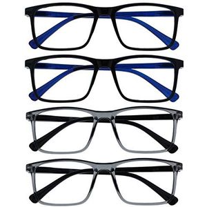 Opulize Ink 4 Stuks Leesbril Groot Zwart Grijs Mannen Vrouwen Scharnieren Met Veer RRRR4-1177 +1,50